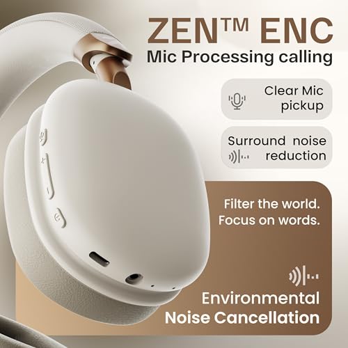 Image of GOBOULT Fluid X Headphones BT Wireless 60H Playtime, 40mm Bass Driver, Zen ENC Mic, Type-C Charging, Gaming Mode, BTv 5.4, Headphones Wireless with mic(Ivory White)