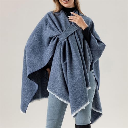 Front Wrap Cardigan Shawl Capes Cross Front Ponchos Stylish Cloak Shawl Fall Winter Wrap,Women Casual Solid Oversized Ponchos2