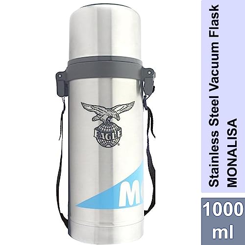 Image of Eagle Monalisa Stainless Steel Vacuum Double Wall Hot & Cold Bottle for Office Home 1000 ml Flask (Pack of 1, Silver, Steel)