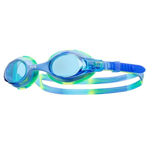 TYR Swimple Tie-Dye Kids' Swim Goggles - Non-Mirrored Swimming Goggles for Competitive Training and Recreation - Anti-Fog, UVA/UVB Protection, Watertight Seal - Blue/Green