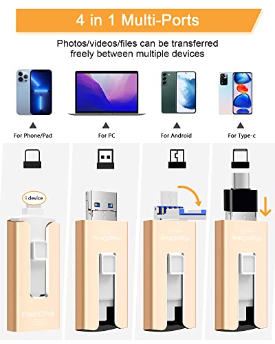 Sunany Usb Flash Drive 256 Gb Compatible With Phone And Pad, High Speed External Thumb Drives Usb Memory Storage Photo Stick For Save More Photos And Videos (Gold) #TOP1