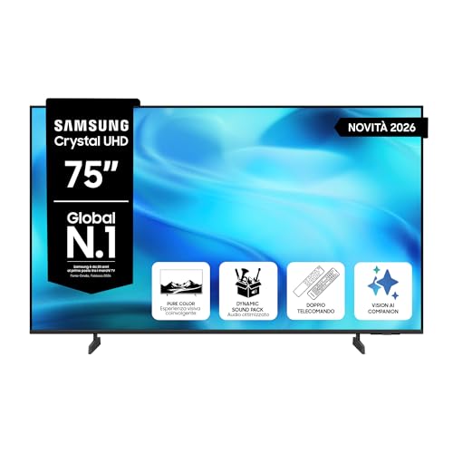 Migliori TV Samsung Samsung Smart TV 75' UE75U8090HUXZT Crystal UHD, Crystal 4K Processor, HDR10+, PurColor, Motion Xcelerator, Dynamic Sound Pack, Gaming Hub, TV Plus, Knox Security, Vision AI, 2026