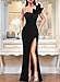 VFSHOW Womens Ruffle One Shoulder Strap Ruched Formal Prom Wedding Maxi Dress V Neck Elegant Split Cocktail Evening Long Gown (Sparkly Black, Small) 10532 BLK S