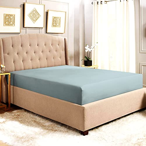 Sw Swastha Linen Queen Fitted Bed Sheets 100% Organic Cotton, 400 Thread Count Fits Mattress Upto 17 Inches Deep Pocket Hotel Quality Luxury Soft Bedding 1 Piece Sateen Sheet - Light Blue #TOP13