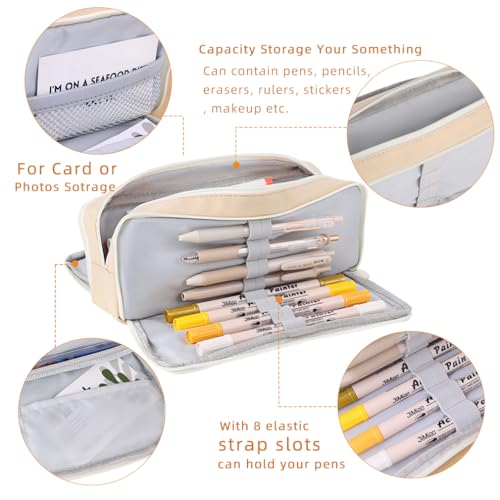 Image of iSuperb 3 Compartments Pencil Case Pouch Big Capacity Pencil Organizer Canvas Holder Oxford Stationery Storage Kids Teen Girls Boys Student School Supplies Cosmetic Makeup Bag
