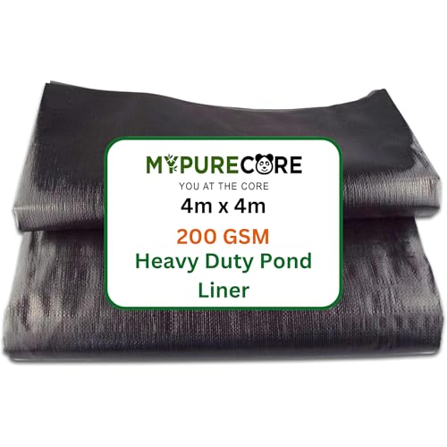 MYPURECORE Pond Liner Various Sizes Heavy Duty HDPE Material - UV & Tear Resistant Flexible for Koi & Fish Pools Water Gardens - Ideal for Small to Large Ponds Wildlife (4m x 4m)