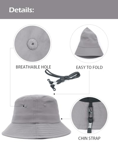 Image of XXL XL L Bucket Hat For Big Heads,M S Quick-Dry Travel Sun Hat With Chin Strap,Lightweight Summer Fisherman Hat Packable