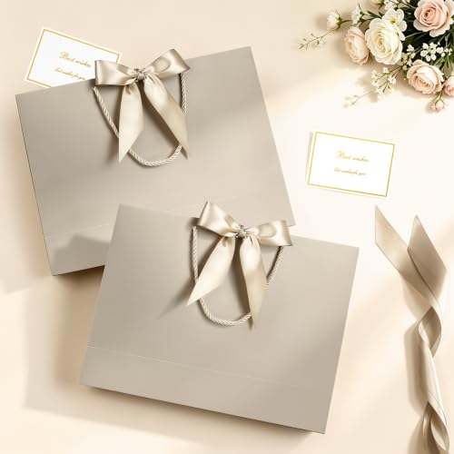 Image of JMANNI Gift Bags with Handles, 13 inch Medium Gift Bag for Presents, 4 Pcs Bags with 8 Tissue Paper and 4 Cards for Graduation Baby Shower Wedding Fathers Day Mother's Day Birthday Party(Champagne)