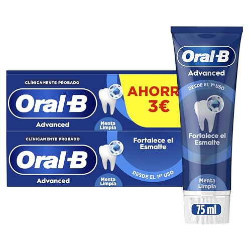 Oral-B Advanced Fortalece El Esmalte Pasta De Dientes Con Flúor, Pack 2 x 75 ml, Protege El Esmalte, Dentífrico Anticaries Con Sabor Eucalipto Refrescante