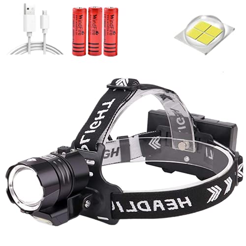 Linterna frontal recargable de 300000 lúmenes, linterna frontal LED ultrabrillante XHP90 con función de banco de energía, linterna frontal táctica de 4 modos con zoom impermeable para caza, pesca