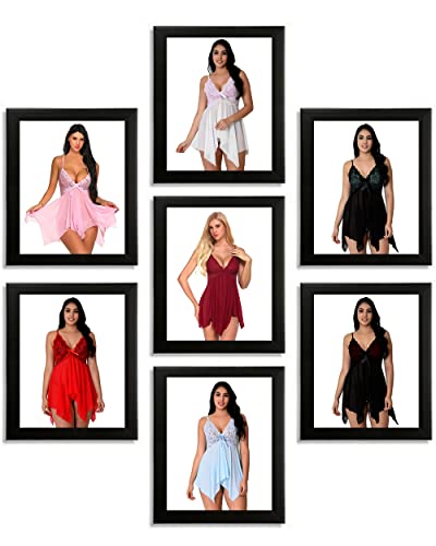 Image of Love Maker Net Above Knee Women Babydoll Floral Solid Nightwear S-3XL