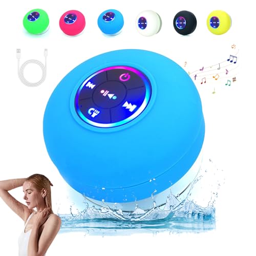 LLELEMAMO Trivana Shower Speaker, Bathroom Waterproof Wireless Bluetooth Speakers with LED Light, Mini Bluetooth Shower Speaker Waterproof Suction, for Bathroom, Shower and Outdoors (Blue)
