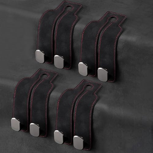 Image of 4 Pack Black Leather Car Headrest Hooks Purse Bag Storage Holders for Car Seats