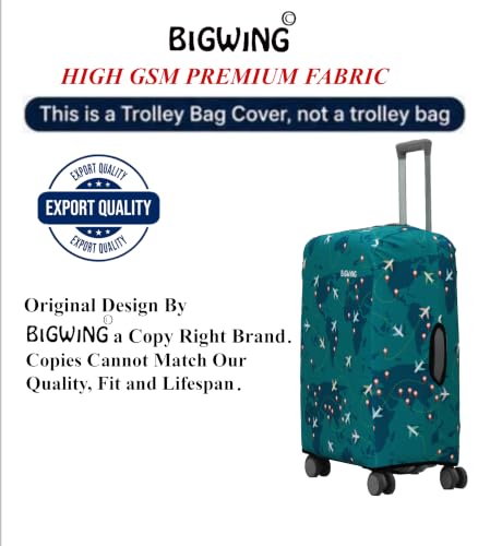 Image of BIGWING Protective Cover in Polyester Fabric with Map Print for | 28' Inch 75 cm Large Size | Hard Luggage Trolley Bag Cover (Fits Only On Fiber - Plastic Trolley Bag) Turquoise Color