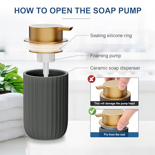 Image of Ceramic Foaming Soap Dispenser, 12 oz Bathroom Foam Hand Soap Dispenser, Refillable Lotion Soap Dispenser with Removable Pump for Kitchen Hand Wash Dispenser, Modern Home Decor (2Pack-Matte Grey)