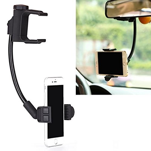 Rear View Mirror Car Mount Holder Swivel Cradle for Samsung Galaxy J3 J7 S8 S9 +, Note 8 9 - iPhone X XR XS 6S 7 8 Plus - Google Pixel 2 3 XL - LG G6 G7 ThinQ V35 V40 - ZTE - Moto Z - All Smartphones