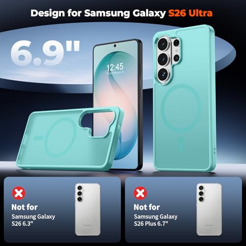 Image of SUPFINE Magnetic for Samsung Galaxy S26 Ultra Case with Screen Protector, (Built-in Magnets) (Military Grade Drop Protection) Slim Translucent Shockproof Phone Case,Blue Green