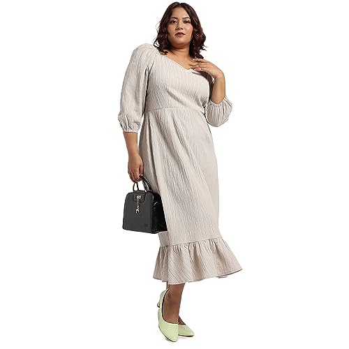Image of Instafab Plus Women's Dress for Casual Wear | Short Sleeve | Plus-Size Fit | Polyester Fabric | V-Neck Dress Crafted with Comfort Fit for Everyday Wear