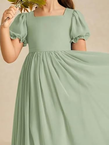Chiffon A-line Junior Bridesmaid Dress with Bow Short Sleeve Long Flower Gir Dresses for Wedding4