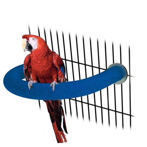 Rypet U Shape Parrot Perch Stand Toy for Paw Grinding Clean Stick Exercise, Rough-Surfaced Quartz Bird Perch Standing Cage Accessories for for Small Parakeets Cockatiels Conures Macaws Finches(Blue)