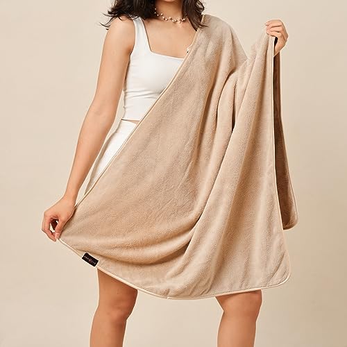 Image of Fezora Microfiber Towels for Bath-Soft Coral Fleece Towel with Extra Soft Plush & Quick Dry Large Size Towels Hook Quick Dry Super Absorbent-Bath Towel for Men and Women-70 x 140 cm (Beige)