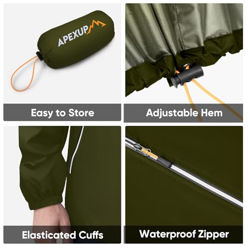 Image of APEXUP Packable Rain Jacket Men Waterproof Lightweight Raincoat with Hood