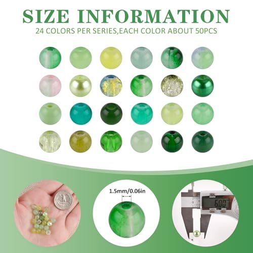 XSEINO About 1200PCS 6mm Glass Beads Bracelet Making Kit,24 Assorted Green Nature Series Colorful Crystal Beads for Bracelet and Jewelry Making and DIY Crafts,Friendship Bracelets