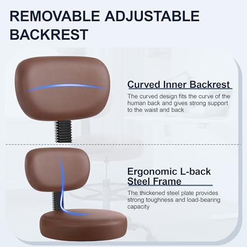Image of Brick Attic Drafting Chair with Backrest - Adjustable Foot Rest Rolling Stool with Wheels, PU Leather Swivel Stool for Office Spa Studio Lab Counter Salon Home Work Bar Kitchen Shop(Brown)