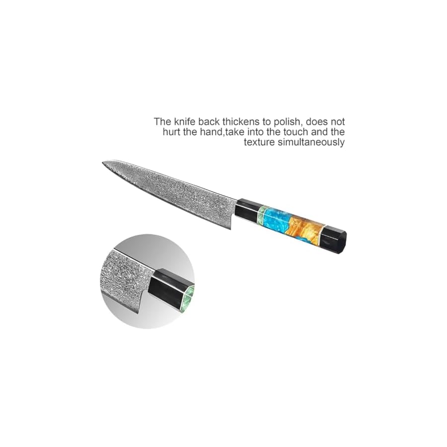 6-Piece Damascus Kitchen Knife Set,Professional Knife Sets for Chefs,Japanese VG-10 Super Steel Knife Set, Blue Resin Handle Razor-Sharp ZILNEHZ