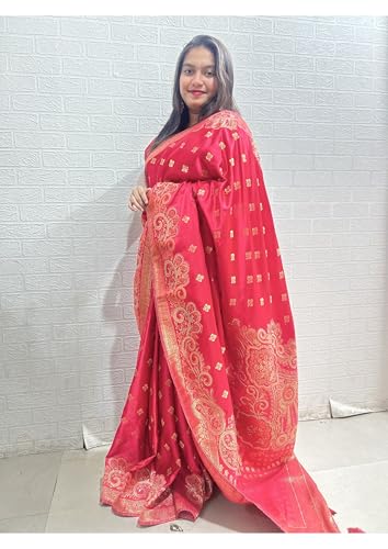 Image of Women's Banarasi Silk Georgette Saree Featuring Silver Sequin And Mirror Work