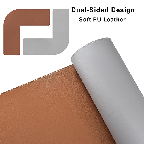 Image of Chihein L-Shaped PU Leather Desk Pad (45.3 inch + 57.1 inch) x 15.7 inch(Brown /Gray), Reversible Corner Desk Mat, Computer Office Mouse pad Writing Table Pad for Home Office