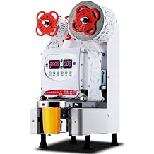 Auto Cup Sealing Machine 650-800 Cups/H 90/95mm Commercial Electric Cup Sealer Machine, Digital Control LCD Panel Seal Machine for Milk White