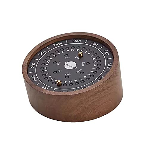 HEEYEE Planetary Sundial, Wooden Perpetual Calendar Ornaments, Office Creative Desk Calendar, Creative Arts and Crafts, Creative Gifts,A
