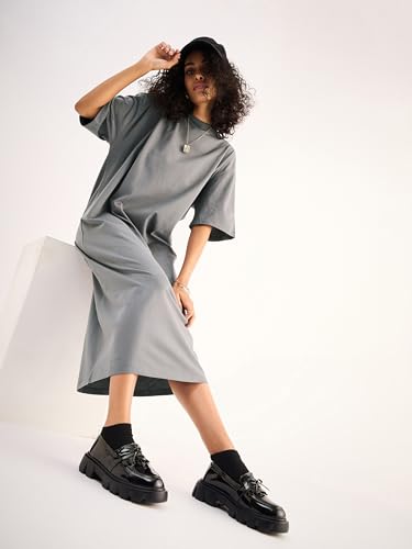 Image of SASSAFRAS Women Grey Oversized T-Shirt Dress -XS