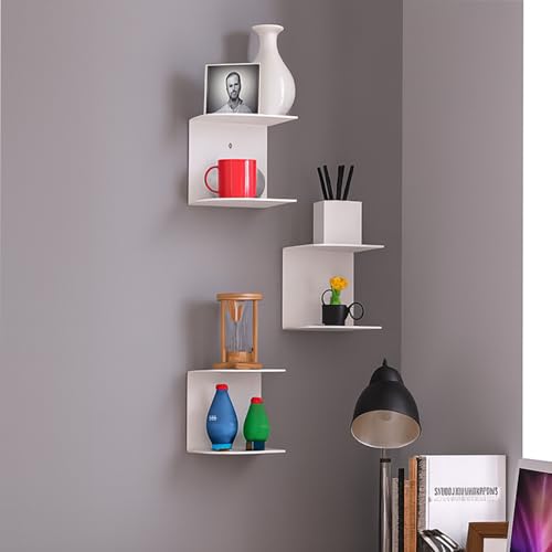 Image of Go Hooked Heavy Duty Metal Wall Mounted Book Shelves for Study Room, Living Room and Bedrooms (3 Pcs) (White)