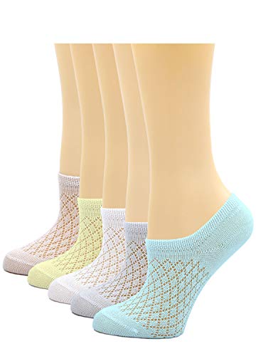 Mogao Caves Calcetines antideslizantes para niños, niñas, calcetines antideslizantes de corte bajo para niños pequeños, medias de algodón de media malla para 2-11Y, 5 pares