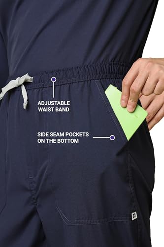 Image of KNYA Active Men's 5-Pocket Longsleeves Scrubs | Set of Top & Bottom | V Neck | Breathable Fabric | Comfortable | Durable | Uniform for Doctors, Nurses and Dentists (2XL, Navy Blue)