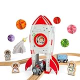 Bigjigs Rail Rocket Ship | Wooden Railway Accessories | Spaceship & Astronaut Figure for Kids' Train Track Set | Space Toys for Imaginative Play | Wood Toy Rockets | Creative Gifts for 3+ Year Olds