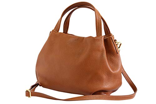 AmbraModa sac à main pour femme en cuir, sac porte epaule GL023 (Cognac)