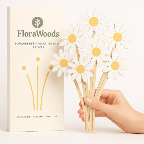 Fleurs qui ne fanent pas. Bouquet de 7 Marguerites en Bois – Cadeau Original et Durable – Ne fane Jamais- Zéro entretien - Décoration Naturelle Bohème – Idée...