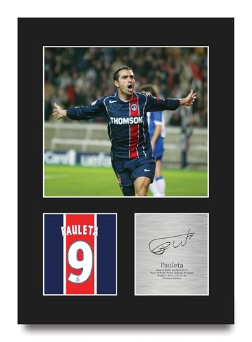 HWC Trading Pauleta PSG Regalos Impresos Imagen De Autógrafo Firmado Para Los Aficionados Al Fútbol Y Partidarios - A4 Retrato