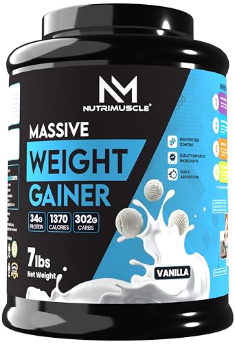 Image of Nutrimuscle Massive Weight Gainer - 7 lbs - Vanilla Flavour - For Weight & Mass Gain - Contains Complex Carbohydrates,Protein and Imported Ingredients