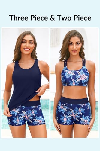 Image of Yonique 3 Piece Tankini Swimsuits for Women Swim Tank Top Bathing Suits with Boy Shorts and Bra Athletic Swimwear