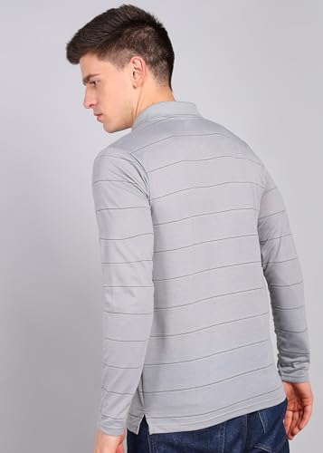 Image of INKKR Men Full Striped Polo Neck Cotton Blend T-Shirt