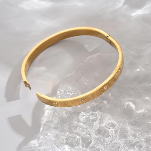 Gold bracelet for Women 18K Gold Plated Bamboo Watch Band Star Labyrinth Bangle Bracelets Dainty Stainless Steel Jewelry Gifts 5