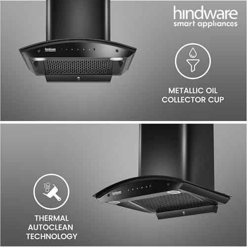 Image of Hindware Smart Appliances | Nadia IN 60 cm Chimney | 1500 CMH |Curved Glass | Filterless | Auto Clean | Touch Control, Motion Sensor | 10 Yrs Warranty on Motor & 2 Yrs on Product (Black)