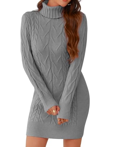 Uniexcosm Strickkleid Damen Rollkragen Modischer Strickpullover Elegant Einfarbig Pulloverkleid Rundhalsausschnitt Winterkleid Rollkragenpullover für...