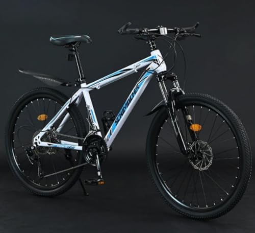 VoyageView マウンテンバイク/トレイルバイク、24/26/27.5インチ、21/24/27/30スピード、超高炭素鋼フレーム、手動ロックアウト付きフロントおよびリアディスクブレーキ、通勤、都市、オフロードライディングに最適、高校生、大人、男の子、