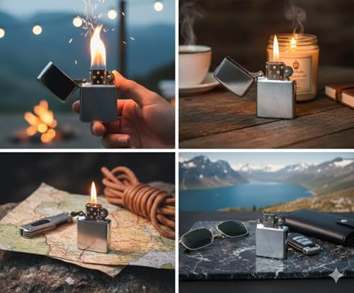 Image of Bunny Blush Refillable Small Pocket Cigarette Lighter Metal Body Fuel Lighter 'Without Fuel' Fill The Lighter with Oil Fuel for Outdoor Travel Utility Use (Silver)