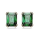 Swarovski Stilla Stud Earrings, Green Rectangular-Cut Stones in a Gold-Tone Finished Setting, Part of the Swarovski Stilla Collection
